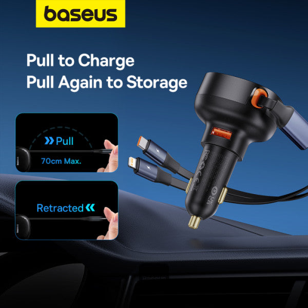 Baseus Enjoyment Pro Car Charger U+Retractable C & iP Cable 60W Cluster Baseus Enjoyment Pro Car Charger U+Retractable C & iP Cable 60W Cluster
