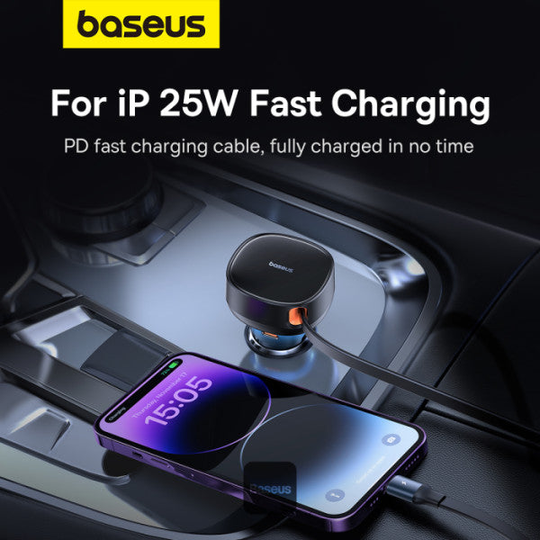 Baseus Enjoyment Pro Car Charger U+Retractable C & iP Cable 60W Cluster Baseus Enjoyment Pro Car Charger U+Retractable C & iP Cable 60W Cluster
