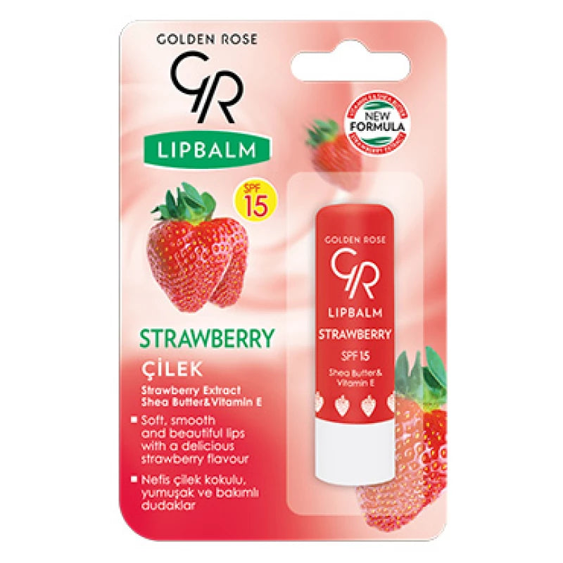 Golden Rose Strawberry Lip Balm SPF 15 – Soft & Protected Lips Golden Rose Strawberry Lip Balm SPF 15 – Soft & Protected Lips