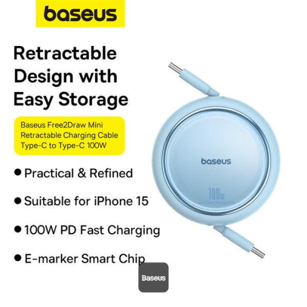 Baseus 100W Retractable Type C to Type C Fast Charging Data Cable 1M