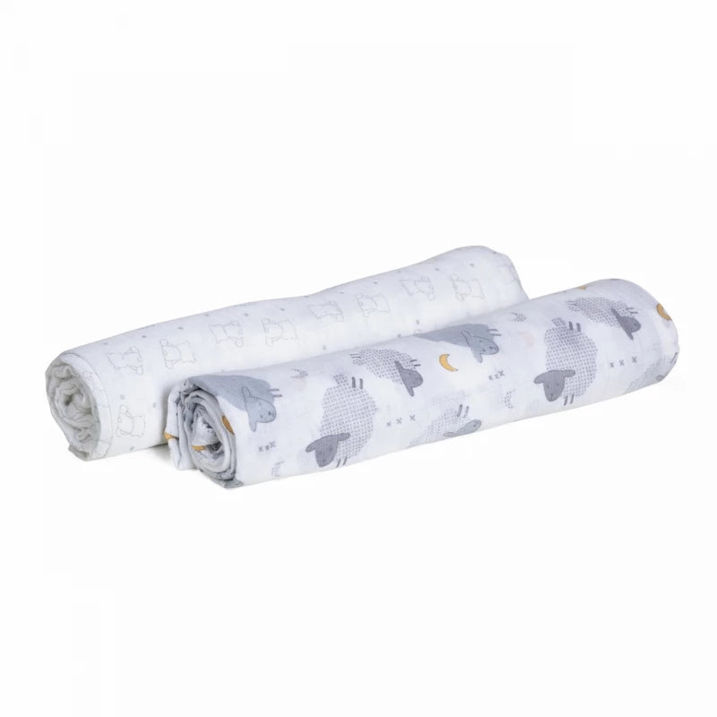 Chicco Baby Swaddles 2-Pack – Muslin Cotton Bear & Grey Sheep