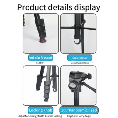 Jmary KP-2201 Tripod 1.7M with Pan Head & Ring Light Mount