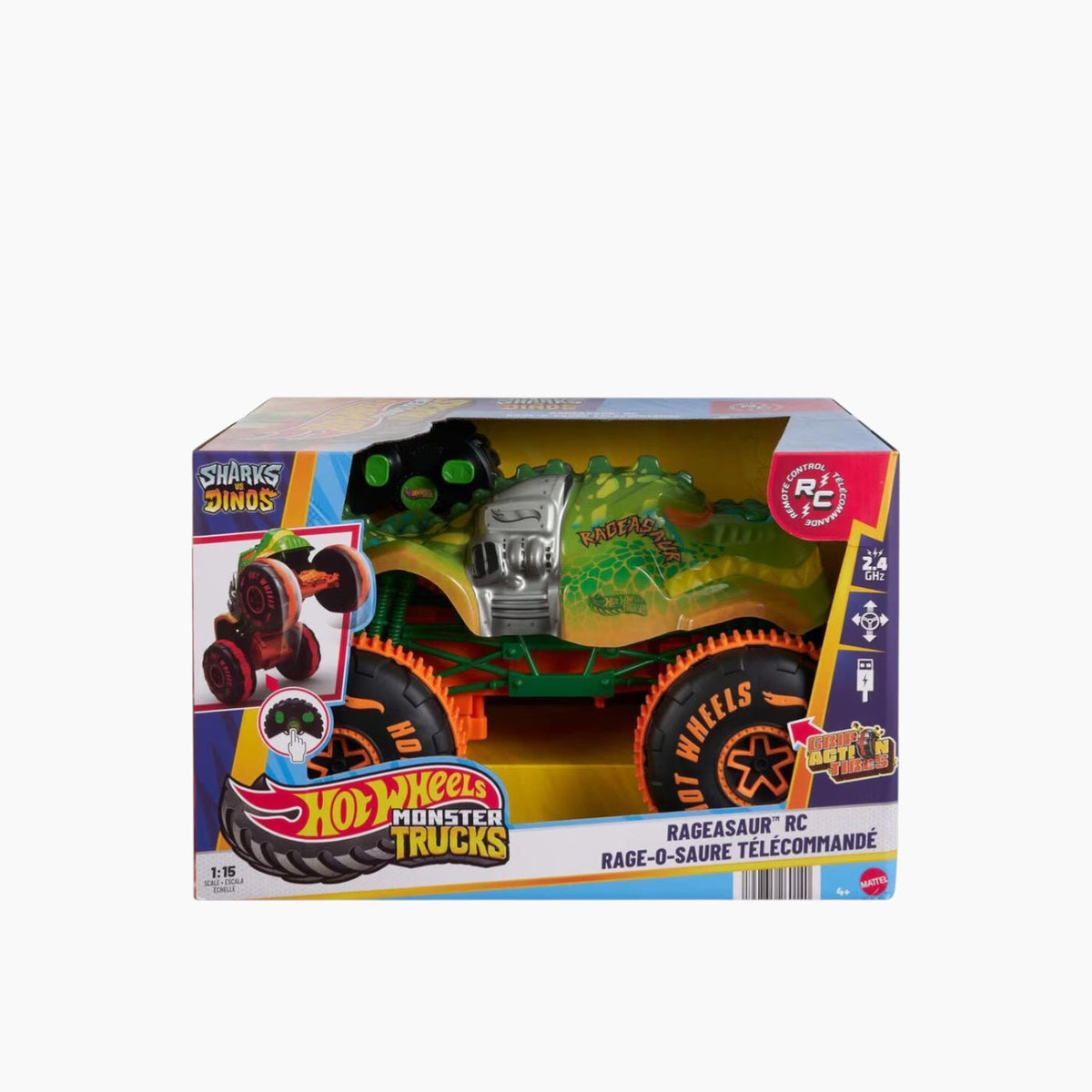 Hot Wheels Remote Control 1:15 Monster Trucks Sharks vs Dinos