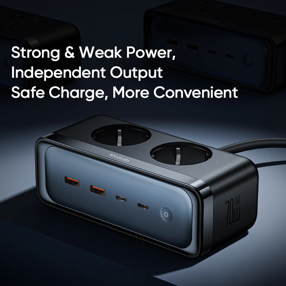 Mcdodo charging  6 in 1 / 70W GaN Lightning Protection Power Strip Eu Plug - Black