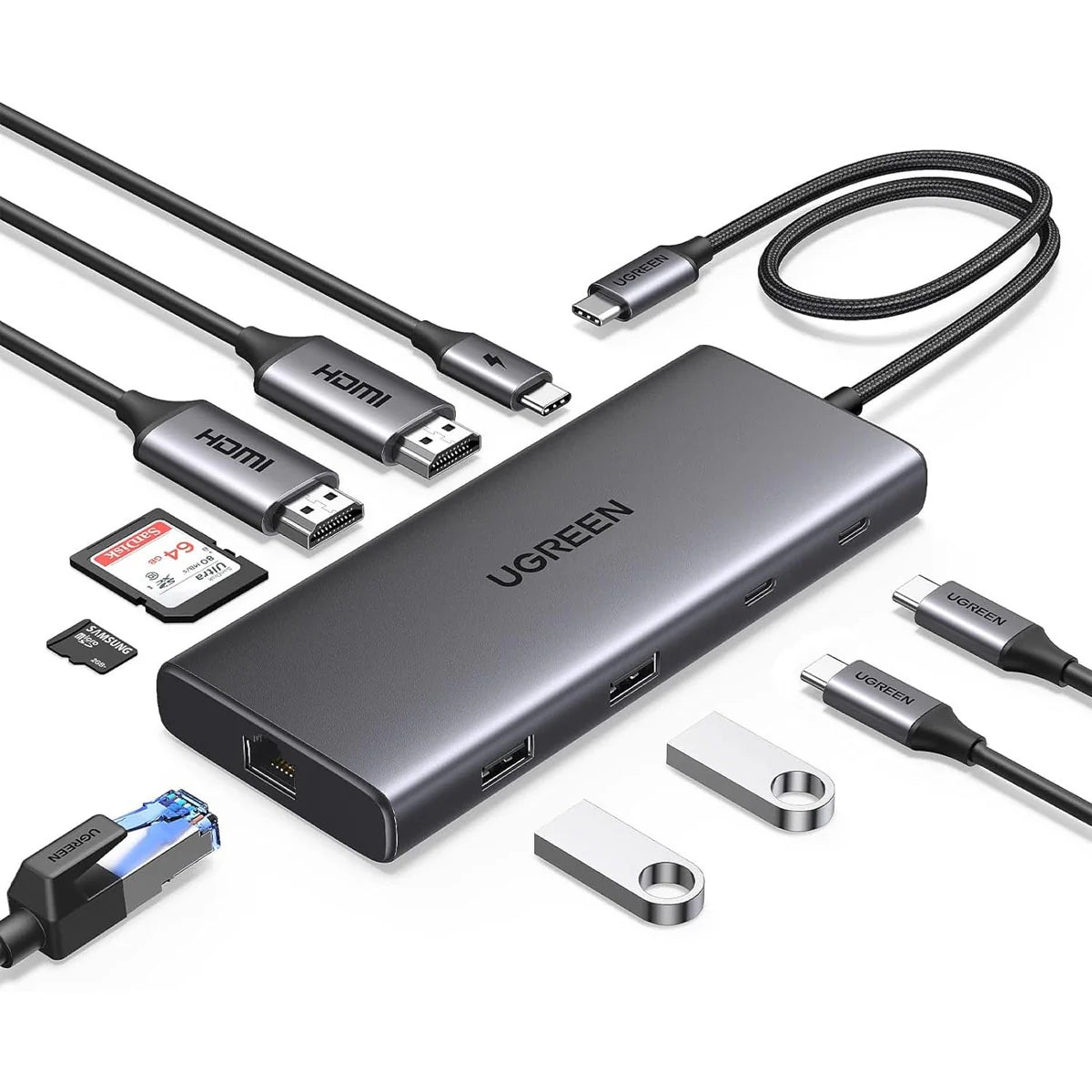 UGREEN 10-in-1 USB-C Hub with Dual HDMI, PD, LAN & SD Reader UGREEN 10-in-1 USB-C Hub with Dual HDMI, PD, LAN & SD Reader
