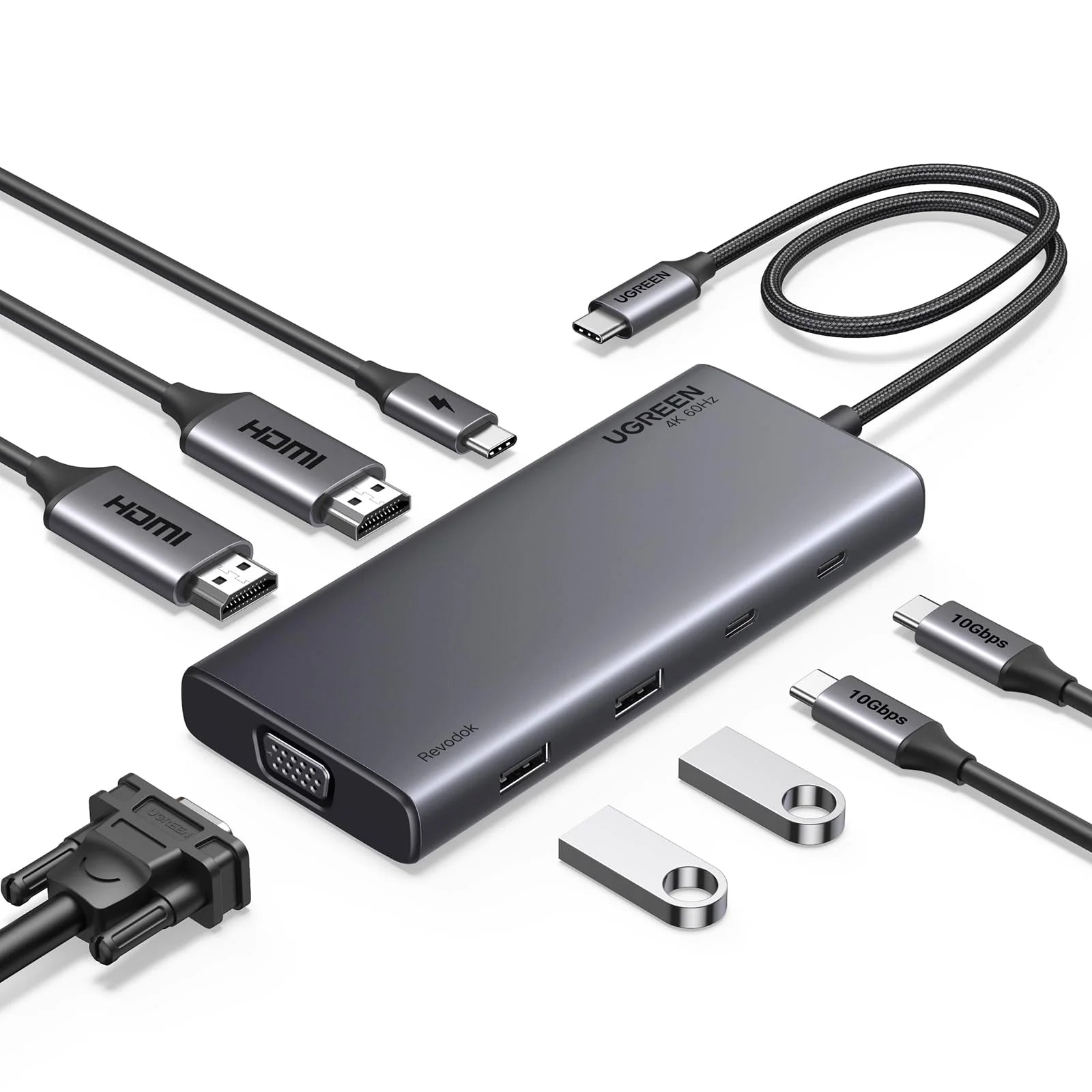 UGREEN 8-in-1 USB-C Dock with Dual HDMI, VGA, 100W PD, 10Gbps