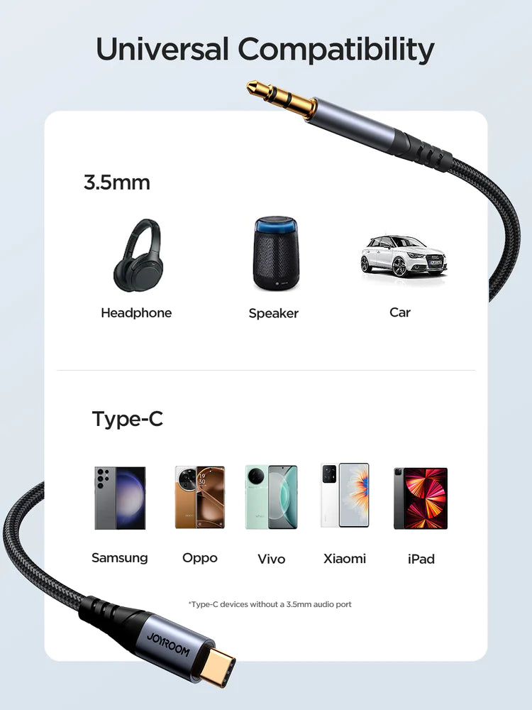 Joyroom AUX Audio Cable Type C to 3.5mm 1.2m - Black Joyroom AUX Audio Cable Type C to 3.5mm 1.2m - Black