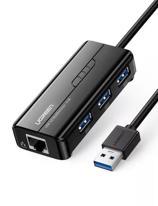 UGREEN Hub USB 3.0 مع منفذ إيثرنت جيجابت و3 منافذ USB - متوافق مع Mac وPC