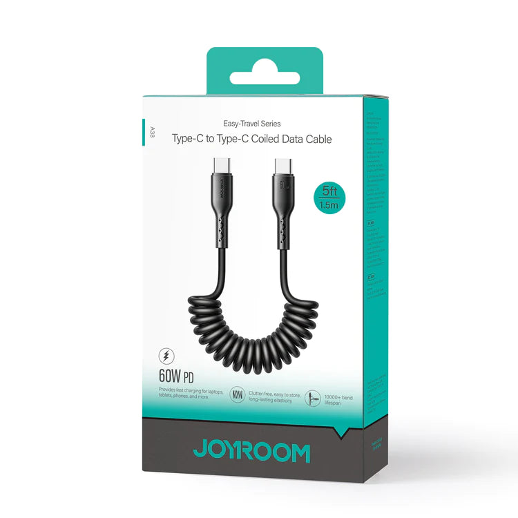 Joyroom 30W 60W Coiled Fast Charging Data Cable for Car 1.5m - Black Joyroom 30W 60W Coiled Fast Charging Data Cable for Car 1.5m - Black