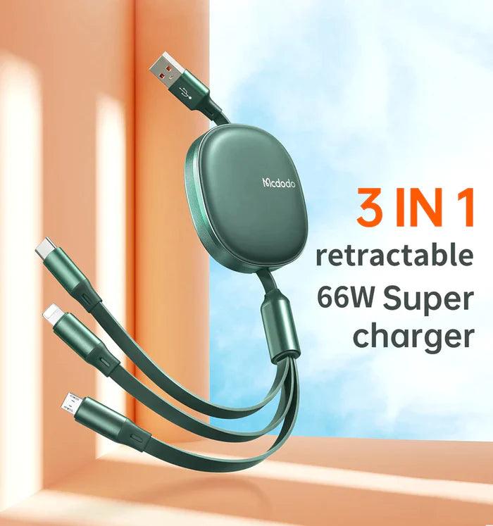 Mcdodo 3 in 1 Retractable 1.2M USB Fast Charging Cable Mcdodo 3 in 1 Retractable 1.2M USB Fast Charging Cable