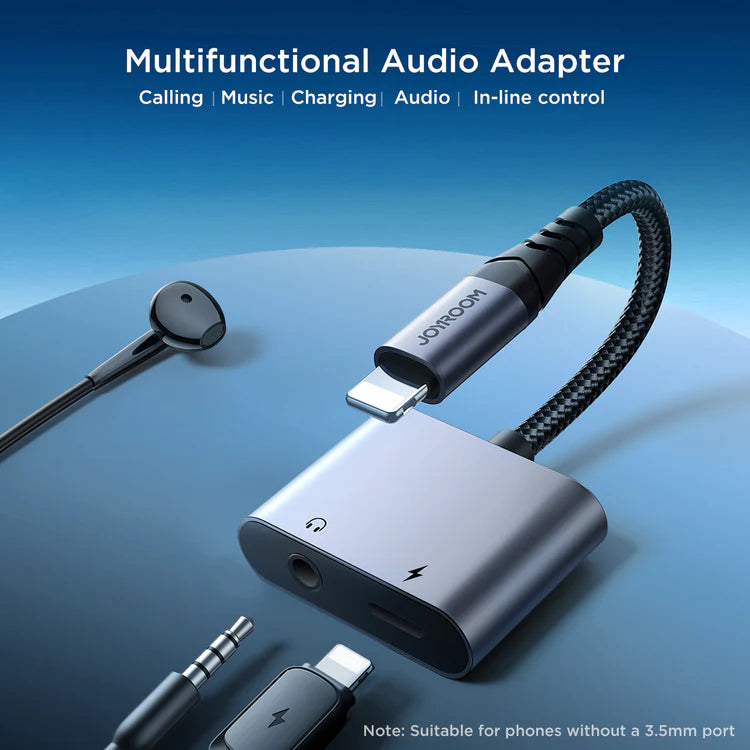 Joyroom Audio-Transfer Series 2-in-1 Audio Adapter (Lightning to 3.5mm+Lightning)-Black (Call Version)