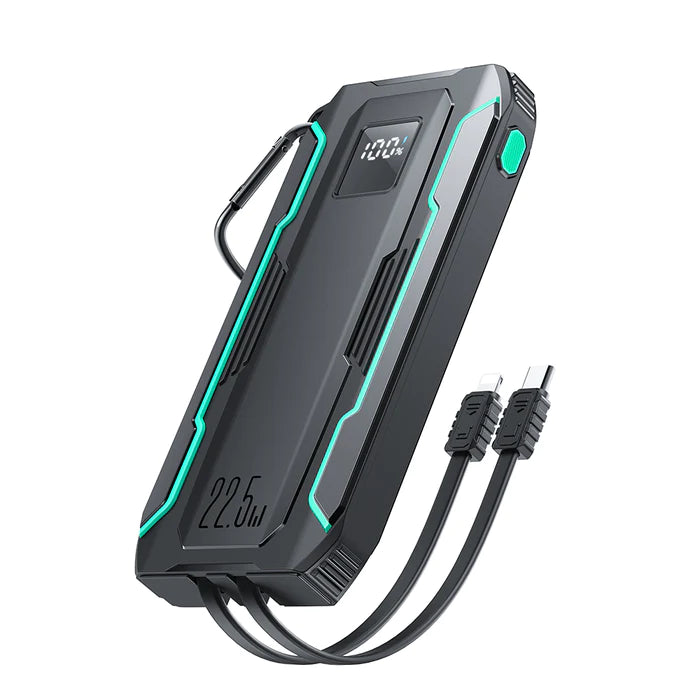 Joyroom 22.5W Power Bank with Dual Cables 2000mAh-Black With USB-A to Type-C 0.25m Cable-Black