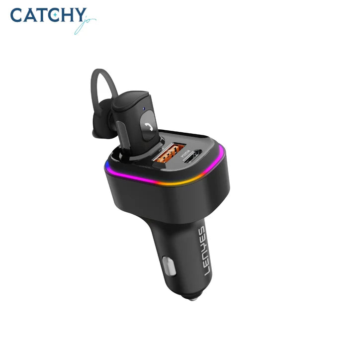 Lenyes CA889 شاحن سيارة سريع بمنفذ Type-C وUSB – أسود

