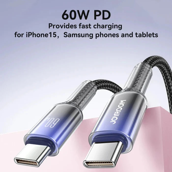 Joyroom 60W Fast Charging Data Cable, Durable & Flexible - Black & Clear Joyroom 60W Fast Charging Data Cable, Durable & Flexible - Black & Clear