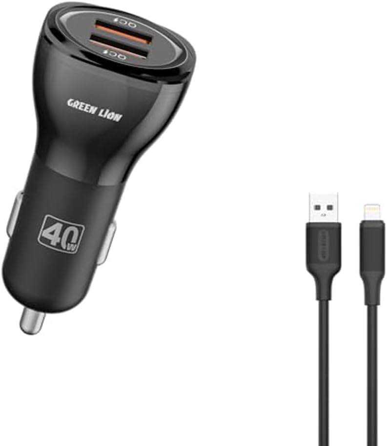 Green Lion 40W Car Charger + A to Lightning Cable – Dual USB-A Green Lion 40W Car Charger + A to Lightning Cable – Dual USB-A