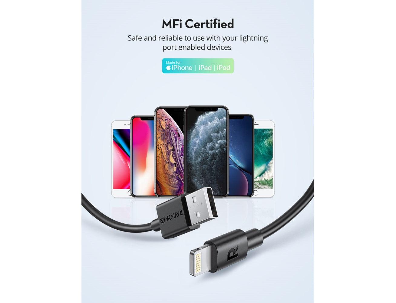 RAVPOWER USB A to Lightning Cable 2m TPE - Black