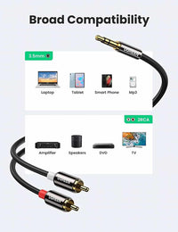 كابل UGREEN 3.5 مم ذكر إلى 2RCA ذكر 1.5 متر - أسود