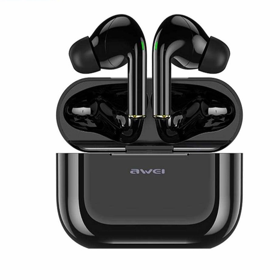 AWEI True Wireless Bluetooth Earphones with Mic and Charging Case - Black