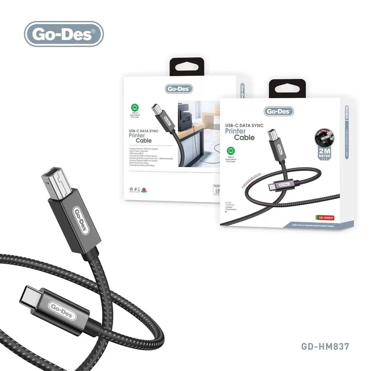 Go-Des Printer Cable USB 2.0 Type C to Type B Cable for Printer Scanner for fax machine Go-Des Printer Cable USB 2.0 Type C to Type B Cable for Printer Scanner for fax machine