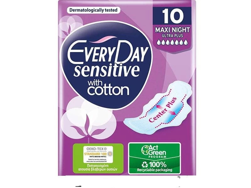 EveryDay Maxi Night Ultra Plus Sensitive Sanitary Pads with Cotton – 10 Pads