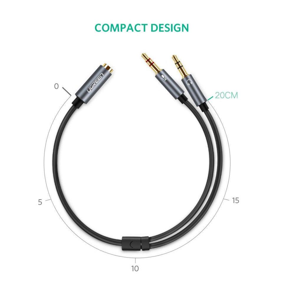 UGREEN 3.5mm Female to 2 Male Cable Aluminum Case (Black)