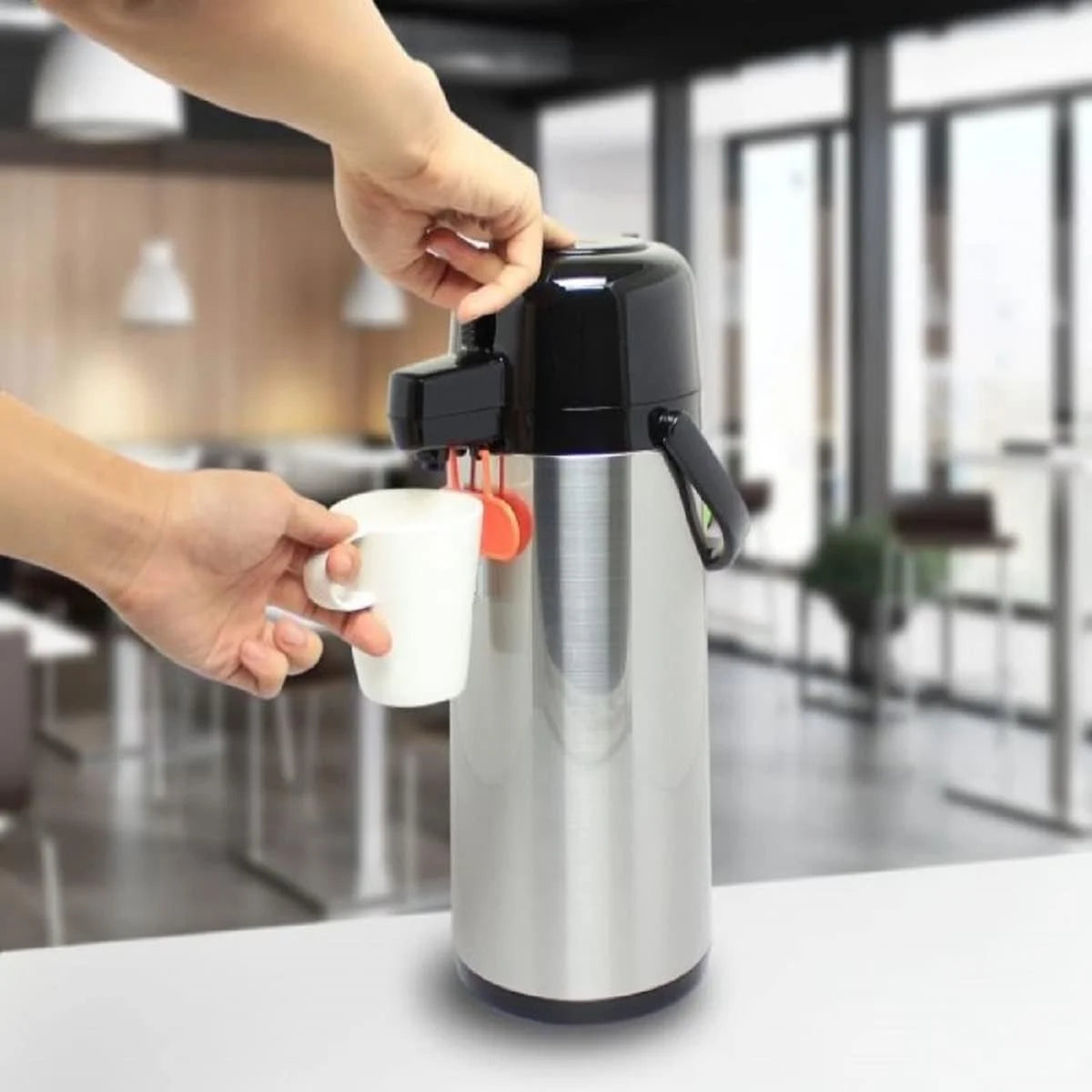 THERMOS 2.2L Glass Vacuum Pump Pot Push Button THERMOS 2.2L Glass Vacuum Pump Pot Push Button