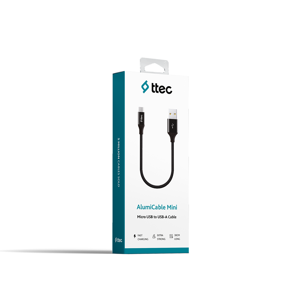 Ttec AlumiCable Mini Micro USB to USB Charge Data Cable - Black