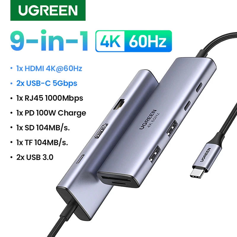 UGREEN 9-in-1 USB-C Hub with 4K 60Hz HDMI & PD 100W UGREEN 9-in-1 USB-C Hub with 4K 60Hz HDMI & PD 100W