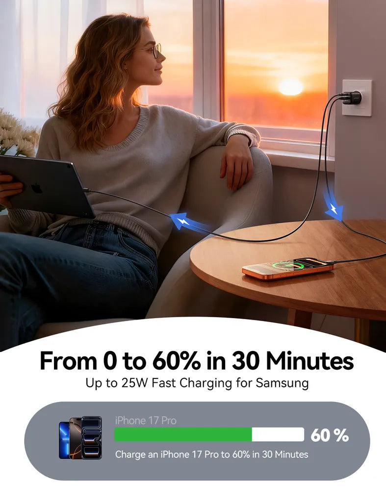 شاحن Joyroom JR‑TG7 33W + كابل A9 USB‑C 60W 1 م – أسود