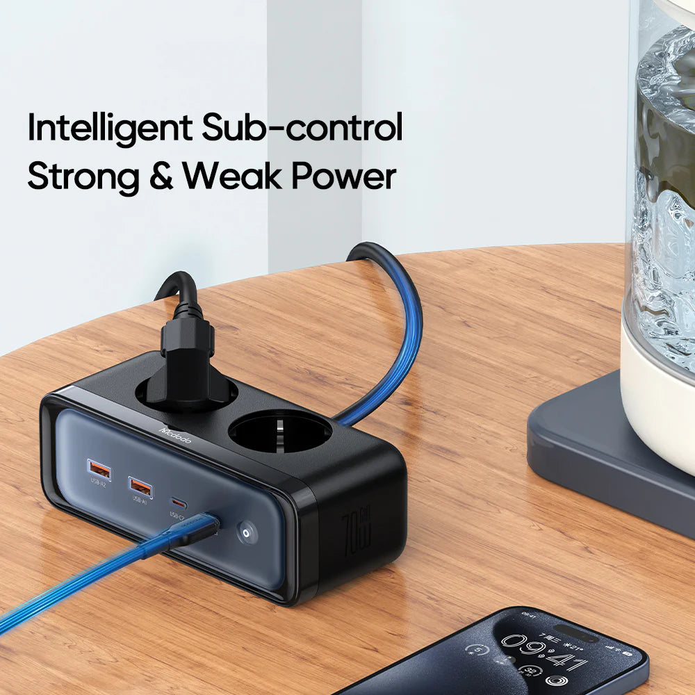 Mcdodo 6 in 1 Power Strip 70W with Lightning Protection - Black Mcdodo 6 in 1 Power Strip 70W with Lightning Protection - Black
