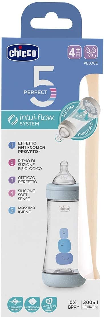 Chicco PERFECT5 BOY Bottle 300ml Anti-Colic Fast Flow CL2 - Blue Chicco PERFECT5 BOY Bottle 300ml Anti-Colic Fast Flow CL2 - Blue