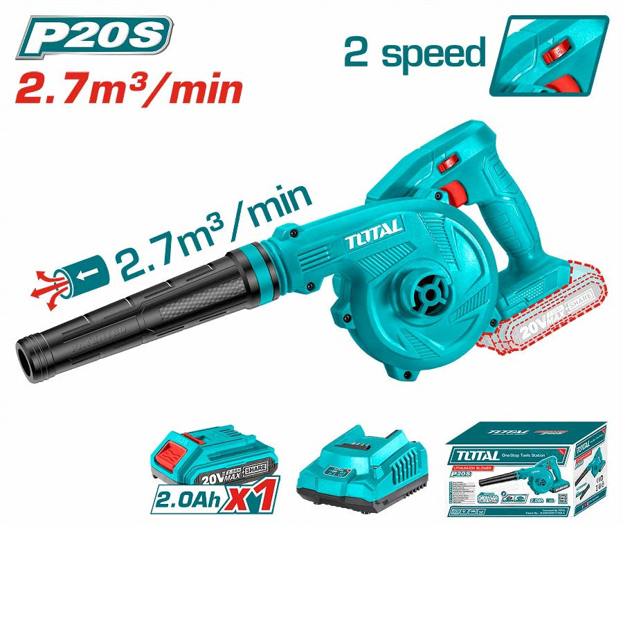 TOTAL 20V Cordless Blower With 2Ah Battery & Fast Charger