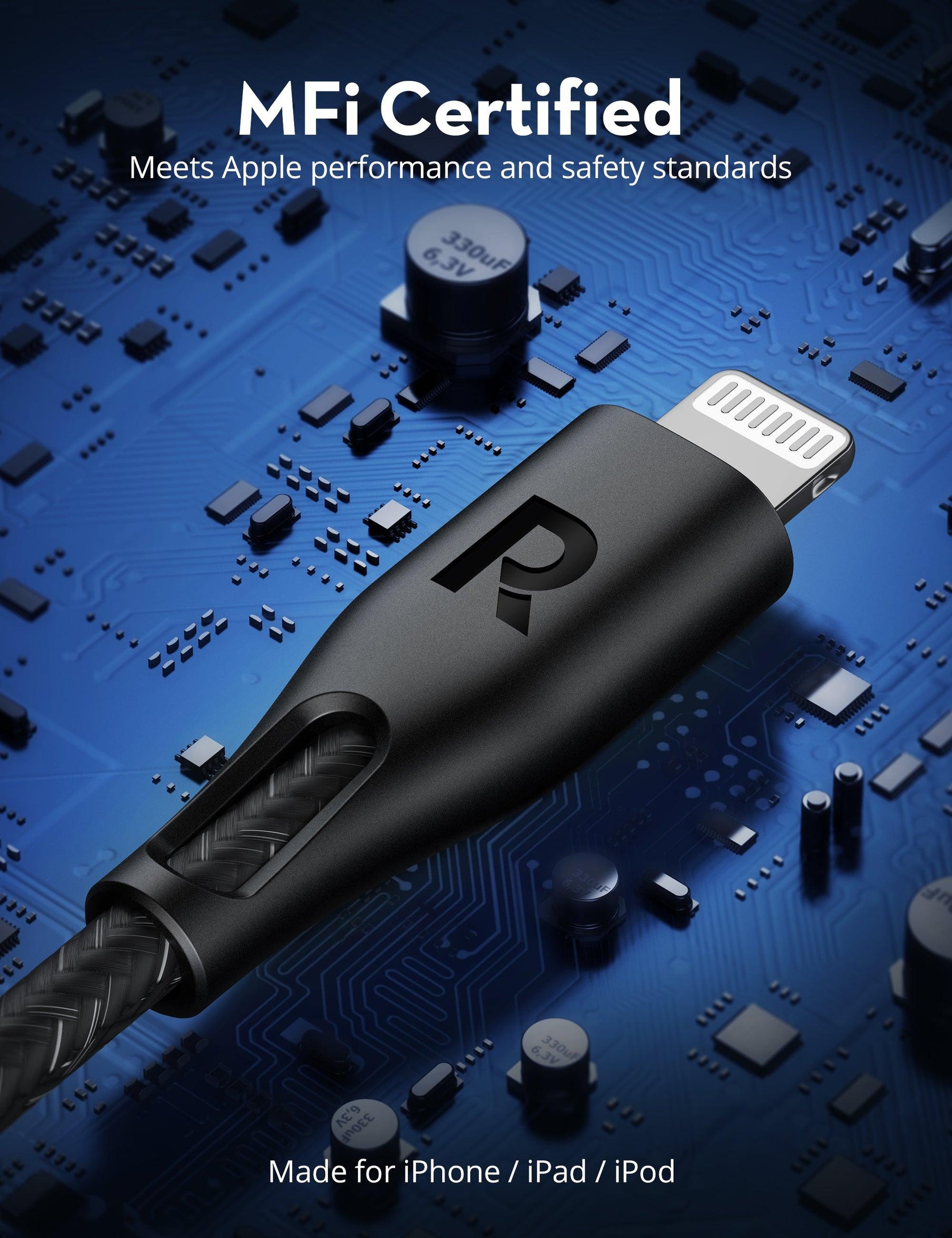 RAVPower Cable Nylon USB A to Lighting 1.2m - Black RAVPower Cable Nylon USB A to Lighting 1.2m - Black