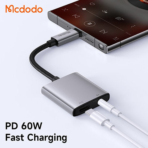 MCDODO USB C to USB C & AUX 3.5mm Audio Adapter with DAC - Silver