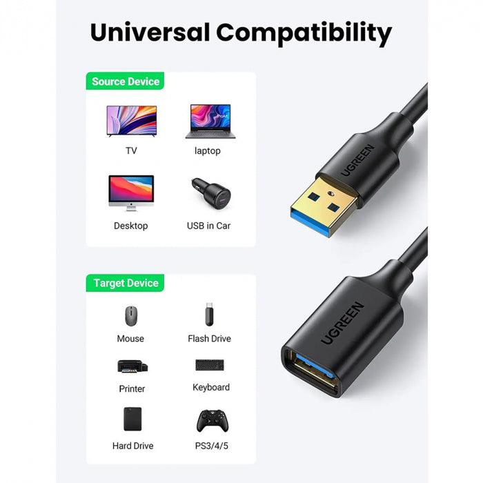 يوجرين كابل توسيع USB 3.0 ذكر 3م (أسود) 30127