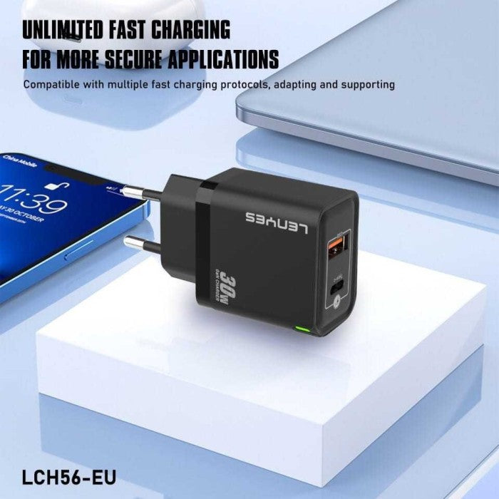 Lenyes LCH56 GaN 30W Charger - Fast Charging USB + Type-C Lenyes LCH56 GaN 30W Charger - Fast Charging USB + Type-C