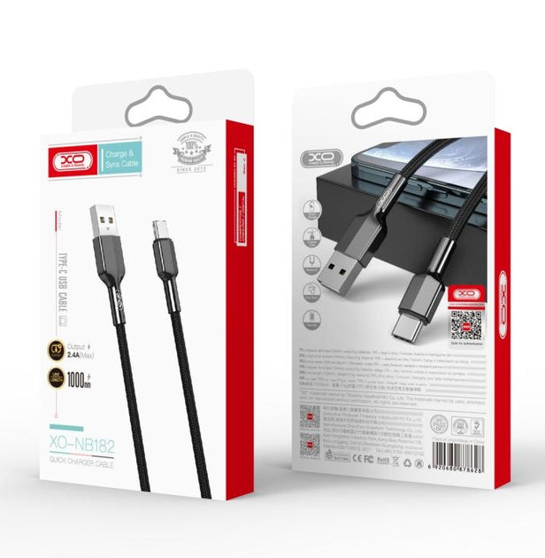 XO NB182 USB-C Cable 2.4A Fast Charging – 1M Black XO NB182 USB-C Cable 2.4A Fast Charging – 1M Black