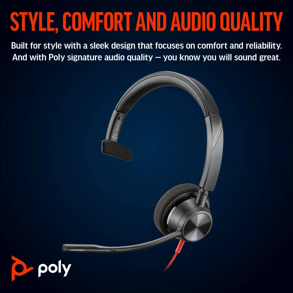 Poly Blackwire 3310 Mono USB-C Headset – Noise-Canceling Mic, SoundGuard, USB-C/A Adapter