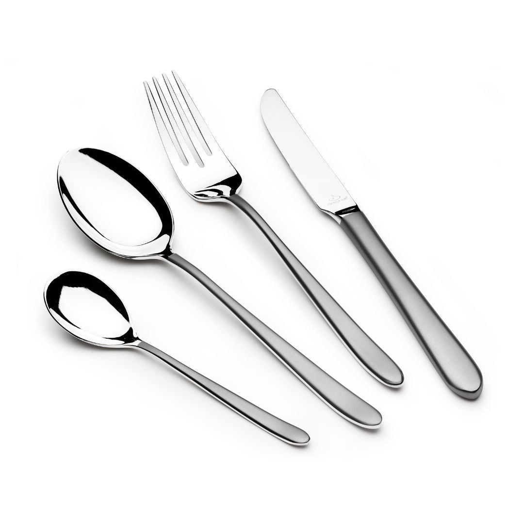 Arshia 26-Piece Stainless Steel Cutlery Set with Metal Stand – Shiny Silver Finish