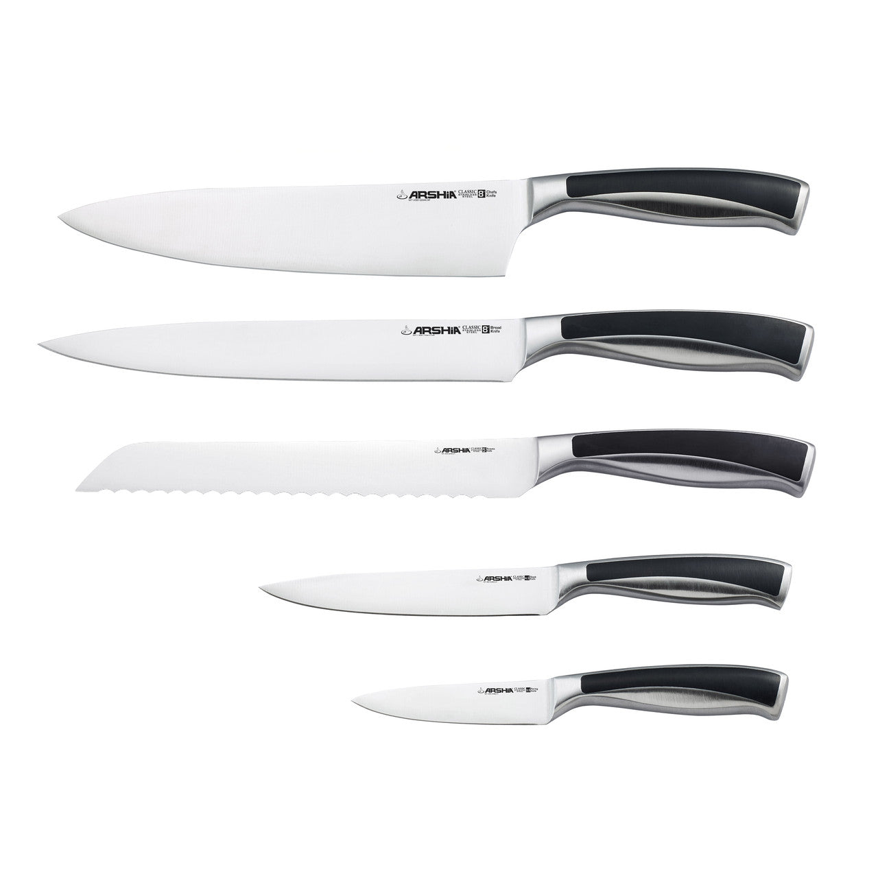 Arshia 6-Piece Knife Set with Wooden Block – Sharp Stainless Steel Blades & Ergonomic Design
