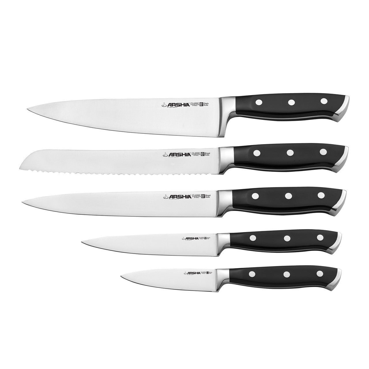 Arshia 6-Piece Stainless Steel Knife Set with Classic Wooden Block