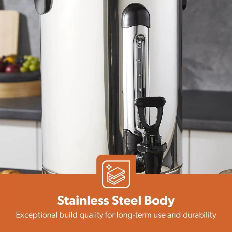 Geepas 1650W 10L Stainless Steel Water Boiler, 30-110°C Temp Control, Black/Silver GK6155