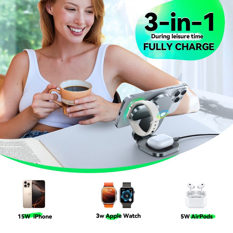 JOYROOM JR-W17 3-in-1 Wireless Charger for Phone, Watch & Buds JOYROOM JR-W17 3-in-1 Wireless Charger for Phone, Watch & Buds