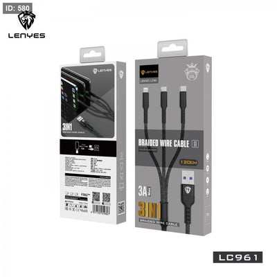 Lenyes LC961 – 3-in-1 Fast Charging Cable (USB-C + Lightning + Micro)