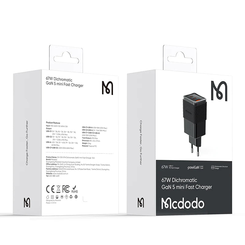MCDODO Mini Fast Charger 67W with GaN Technology MCDODO Mini Fast Charger 67W with GaN Technology