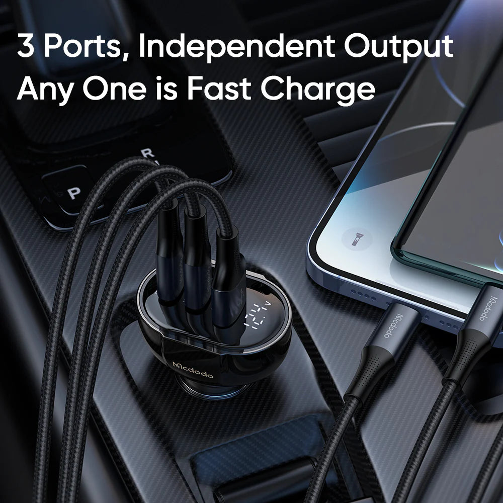 Mcdodo 128W Dual USB C & USB A Car Charger with Digital Display - Black Mcdodo 128W Dual USB C & USB A Car Charger with Digital Display - Black