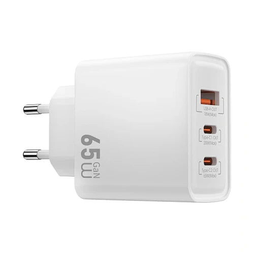 شاحن ويوو السريع GaN بقوة 65 واط - شاحن USB متعدد المنافذ 1 أمبير + 2 سي