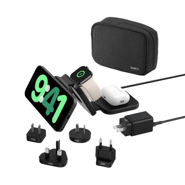 Belkin 3-in-1 Magnetic Wireless Charging Travel Pad with Qi2 15W WIZ024hqBK Belkin 3-in-1 Magnetic Wireless Charging Travel Pad with Qi2 15W WIZ024hqBK