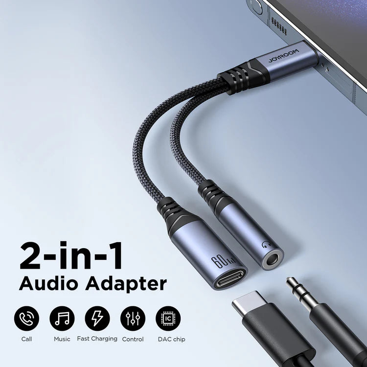 Joyroom Audio-Transfer Series 2-in-1 Audio Adapter (Type-C to 3.5mm+Type-C)-Black