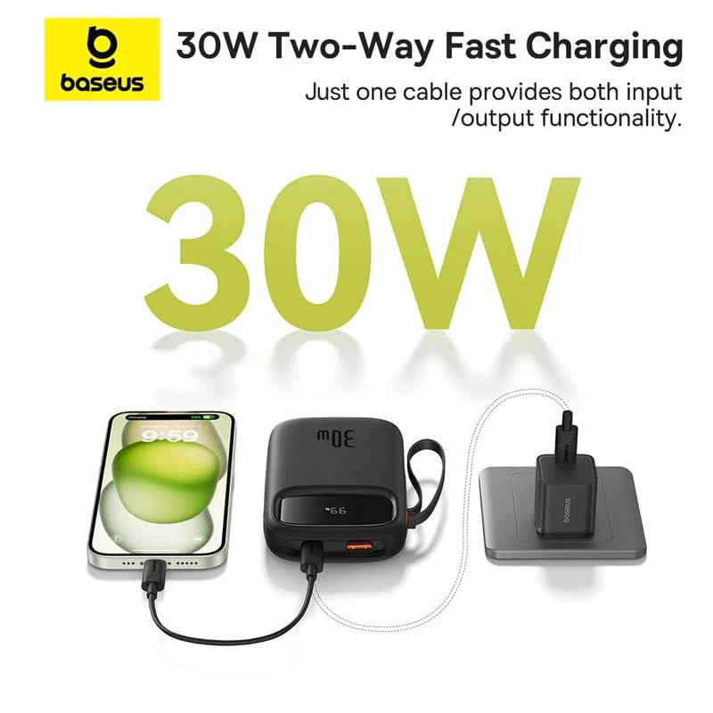 Baseus QPow 2 Digital Display Fast-Charging Power Bank with 2 Built-in Type-C Cables 30W